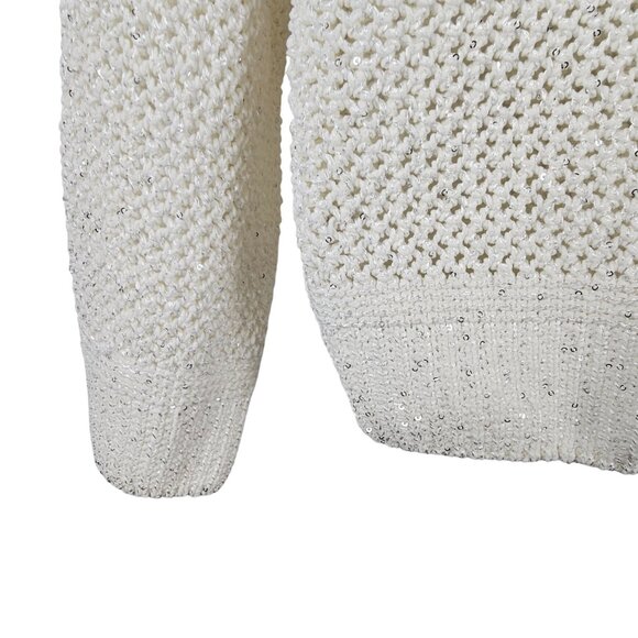 Women Preppy Fairy Cottage Academia Core Knit Pullover Sweater Ivory Joie Medium - Picture 4 of 11